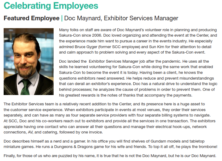 Seattle Convention Center Newsletter Features Doc Maynard - Edlen